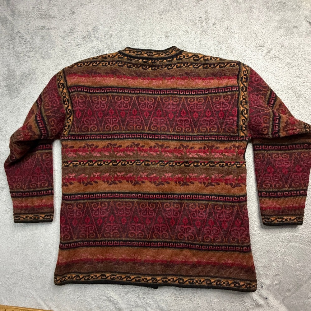 Coldwater Creek Floral Shetland Wool Lined Cardigan Sweater XL Red Black V#I326 - Picture 6 of 10
